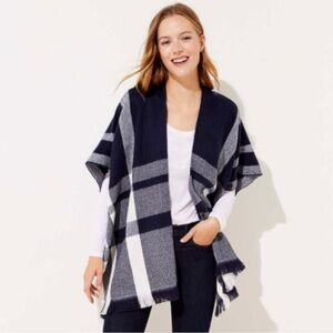Loft - Plus Size Blue and White Plaid Poncho